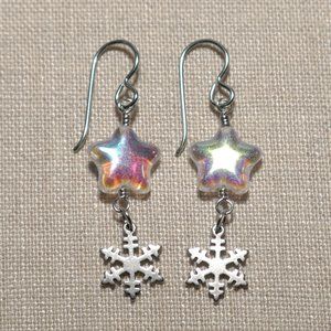 Hand Crafted Handmade Earrings Beaded Star & Snowflake Long Earrings